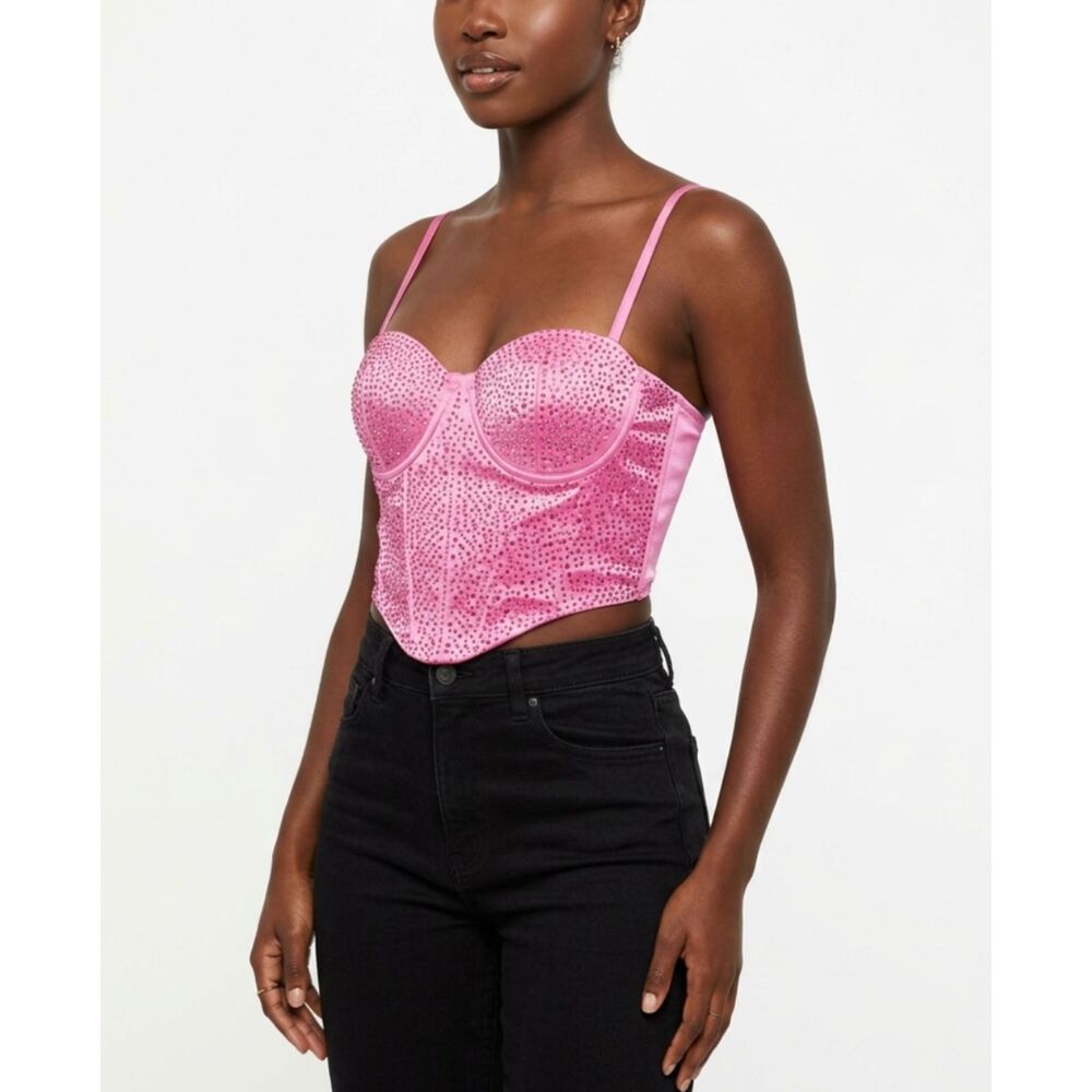 Windsor Hot Pink Satin Rhinestone Studded Bustier Corset Top Small